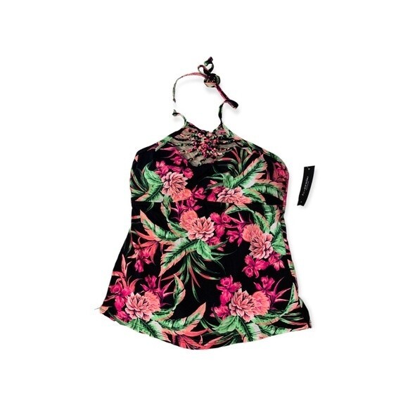 NWT Ambrielle Tankini Swim Top Pink black S - Picture 1 of 5